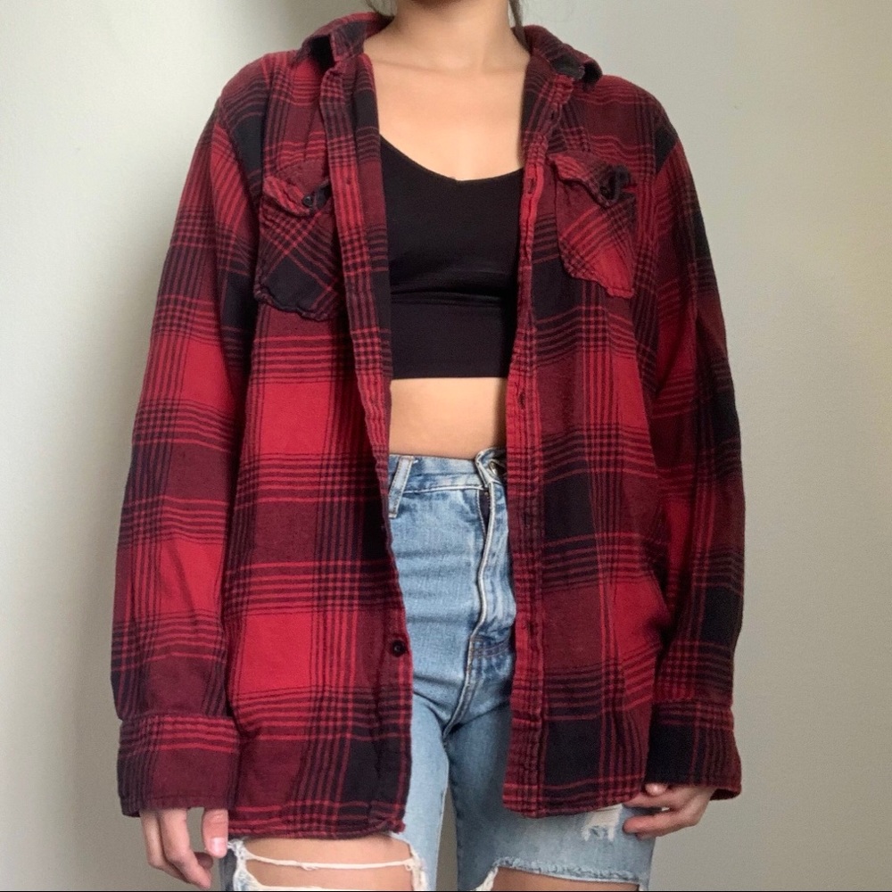 Red and Black Plaid Button Down Shirt
